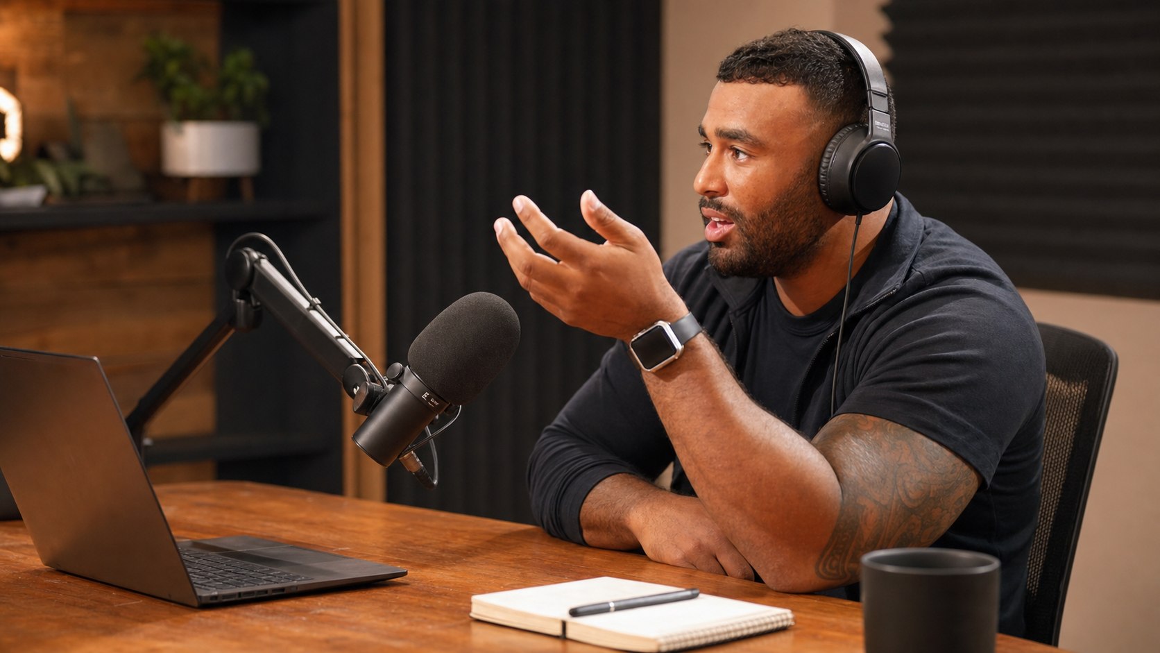 Frank Smith III speaking into a podcast microphone while discussing technical work